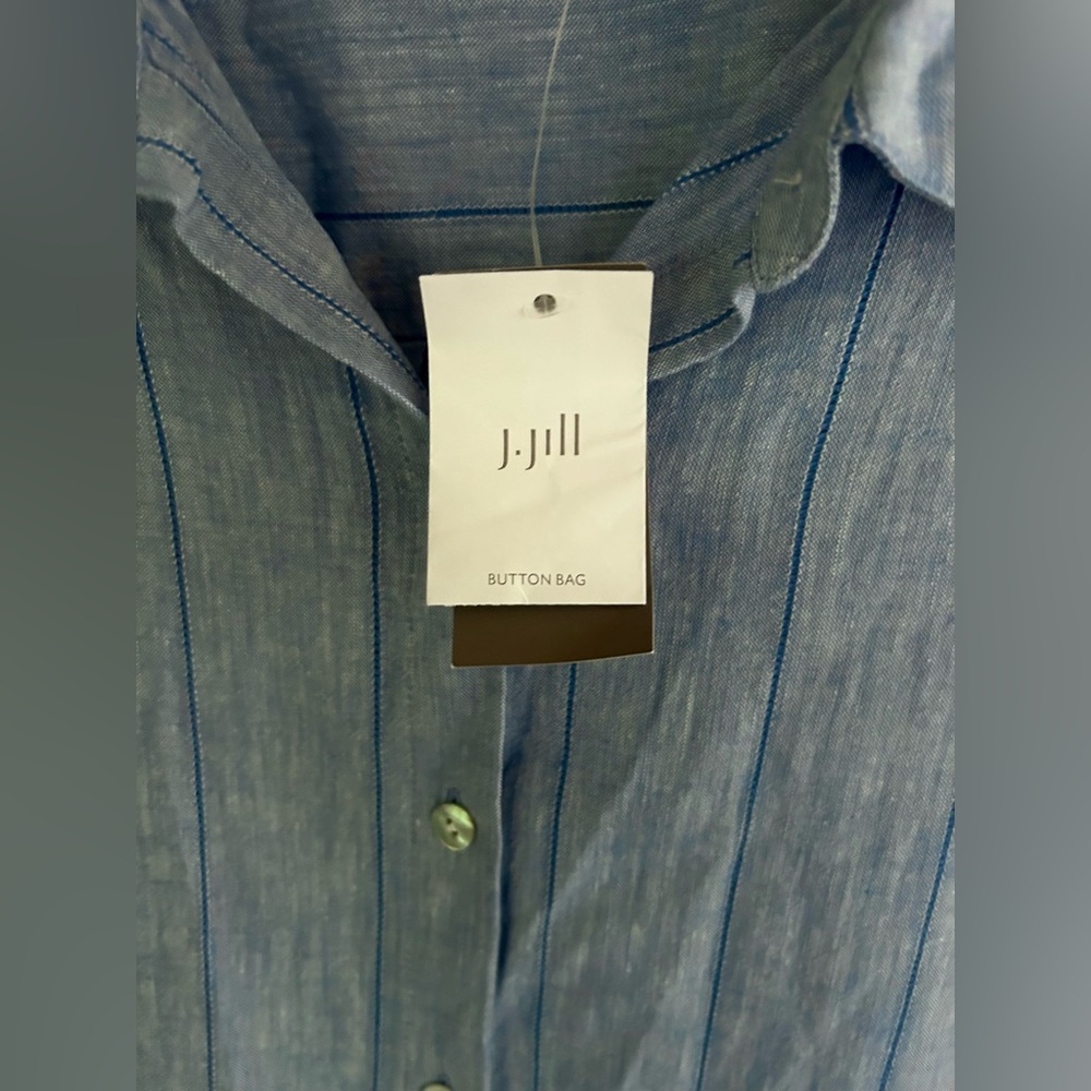 NWT J. JILL Blue Linen Stripe Long Sleeve Button Down Shirt Classic Office | XLP - Picture 12 of 16